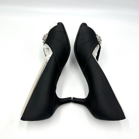 Dyeables Womens Size 7.5 Kristin Black Satin Peep Toe Kitten‎ Heel Pumps Shoes - Picture 8 of 15